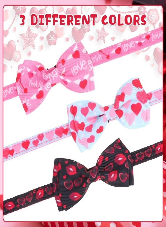 KOOLTAIL Valentine Cat Collars Breakaway with Bowtie and Bells, 3 Pack Pink Girl Cute Kitten Collars, Adjustable Safety Buckle Heart Charm Pendant Pet Collars for Kitty Boys Girls Cats Holiday - Image 3